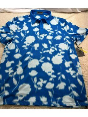 G/Fore Mens Floral Print Polo Shirt Blue XL UPF 50+ Lightweight Performance Golf